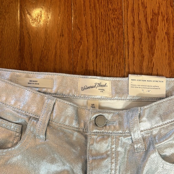 NWT UNIVERSAL THREAD WOMEN MID RISE 90s BAGGY METALLIC SILVER JEANS SIZE 8R - Picture 6 of 10